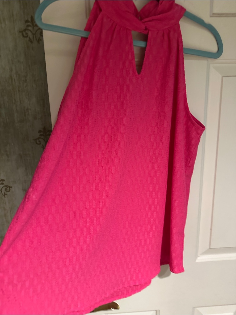 Ann Klein, Never worn, bright pink, textured halter- top sleeveless top